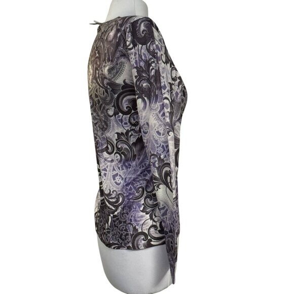 Chico's Zynergy Embellished Paisley Pullover Long Sleeve Top 0 XS-S Made in USA - Picture 3 of 5